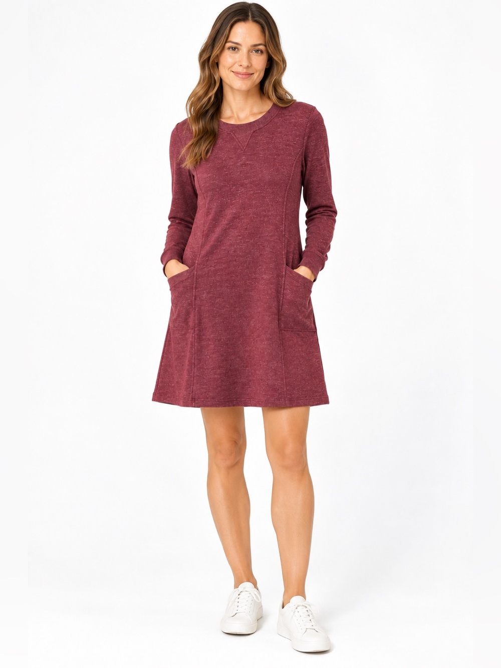 Title Nine NBD Dress Fresh Terry Burgundy Long Sleeve With Side Pockets Medium